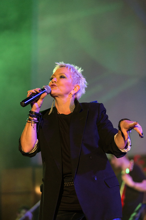 CRACOW, POLAND - NOV EMBER 6, 2016: Symphonica 2 Made in Poland  The music of cult, of underground, rock, metal- and punk Polish groups from years 80-these performed  by musicians and soloists Filharmonia Futura on stage cinemas Kiev in Cracow. O/p Malgorのeditorial素材