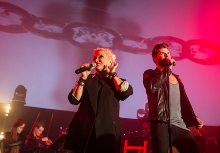 CRACOW, POLAND - NOV EMBER 6, 2016: Symphonica 2 Made in Poland  The music of cult, of underground, rock, metal- and punk Polish groups from years 80-these performed  by musicians and soloists Filharmonia Futura on stage cinemas Kiev in Cracow.のeditorial素材