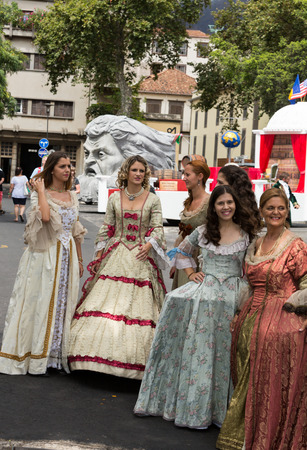 FUNCHAL, MADEIRA, PORTUGAL - SEPTEMBER 4, 2016: Madeira Wine Festival - Historical and Ethnographic parade in Funchal on Madeira. Portugalのeditorial素材