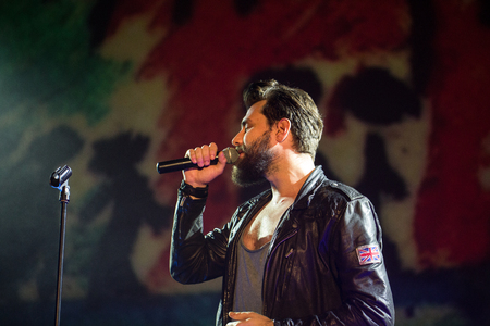 CRACOW, POLAND - NOV EMBER 6, 2016:  Symphonica 2 Made in Poland  The music of cult, of underground, rock, metal- and punk Polish groups from years 80-these performed  by musicians and soloists Filharmonia Futura on stage cinemas Kiev in Cracow. O/p E. Stのeditorial素材