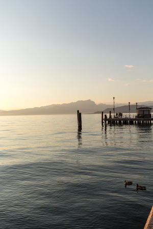 Beautiful sunset at Garda lake in Italyの写真素材