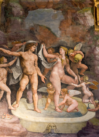 MANTUA, ITALY - MAY 2, 2016:  Palazzo Te in Mantua is a major tourist attraction. The ceiling frescoes are the most remarkable feature if the palace, built in the mannerist architectural style 1524-1534 for Federico II Gonzaga, Marquess of Mantua. Italyのeditorial素材