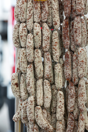 Italian different traditional sausages  at the store.の写真素材