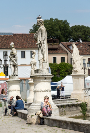 PADUA, ITALY - MAY 3, 2016: Statues on Piazza Prato della Valle, Padua, Italy.のeditorial素材