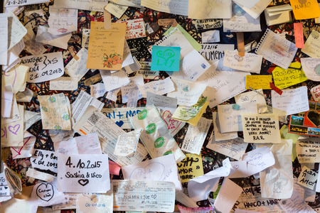VERONA, ITALY - MAY 1, 2016: Part of the wall covered with love messages in Juliet house, Verona,...