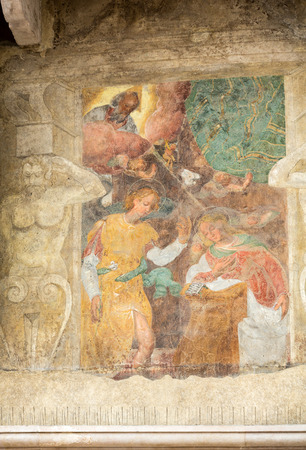 The facade of the Mazzanti House decorated with frescoes. Verona. Italyのeditorial素材