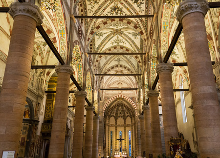 VERONA, ITALY - MAY 1, 2016 - Interior of Sant'Anastasia Church in Verona, Italy. Sant'Anastasia is a church of the Dominican Order in Verona, it was built in 1280 -1400のeditorial素材