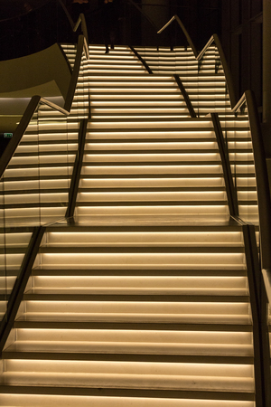 CRACOW, POLAND - FEBRUARY 27, 2016: Foyer with staircase. ICE Krakow Congress Center, KrakÃ³w, Poland. Architect: Ingarden & Ewy, Ararta Isozakiのeditorial素材