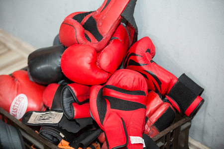 CRACOW, POLAND - FEBRUARY 12, 2016: Agnieszka Niestoj - talented Polish boxer durning boxing training with coach in the gym. Cracow, Polandのeditorial素材