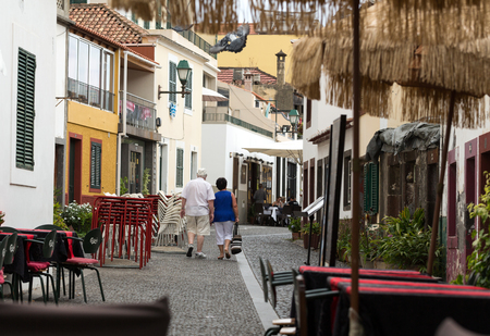 FUNCHAL, MADEIRA, PORTUGAL - SEPTEMBER 4, 2016: Santa Maria Street in Funchal town on Madeira Island. Portugalのeditorial素材