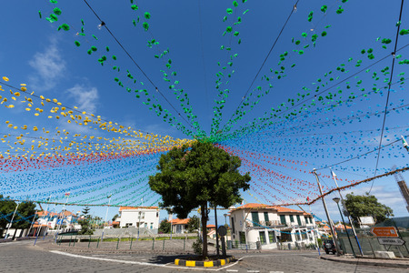 PONTA DELGADA, PORTUGAL - SEPTEMBER 10, 2016: Garlands, street decorations at  Madeira Wine Festival...