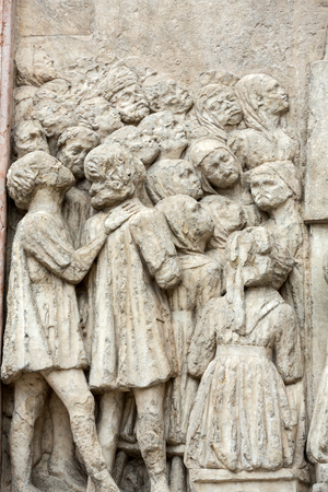 Relief on Facade of Sant'Anastasia Church in Verona, Italy.の写真素材