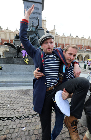 CRACOW, POLAND - JULY 5, 2017: 30th Street - International Festival of Street Theaters in Cracow, Poland.  An Odyssey Towards New Shores â a street paradeのeditorial素材