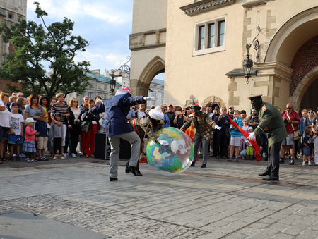 CRACOW, POLAND - JULY 5, 2017: 30th Street - International Festival of Street Theaters in Cracow, Poland.  An Odyssey Towards New Shores â a street paradeのeditorial素材