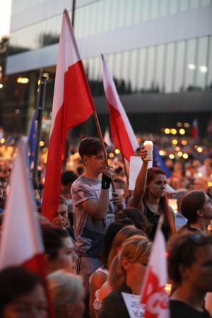 Thousands of government opponents protested in Cracow against new judicial reforms and future plans to change the Supreme Court. Cracow. polandのeditorial素材