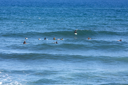 MADEIRA, PORTUGAL SEPTEMBER 9, 2016: Surfers in action on Madeira Island. Portugalのeditorial素材