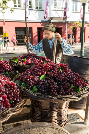 FUNCHAL, MADEIRA, PORTUGAL - SEPTEMBER 1, 2016: Sceneries related to the production of wine during the Wine Festival   in Funchal on Madera, Portugalのeditorial素材