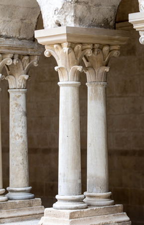 Romanesque capitals of the columns in the cloisters of the Abbey of Montmajour near Arles, Franceのeditorial素材