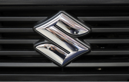 CRACOW, POLAND - MAY 20, 2017: Suzuki metallic logo closeup on Suzuki car displayed at  MOTO SHOW in Cracow Poland. Exhibitors present  most interesting aspects of the automotive industryのeditorial素材