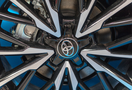 CRACOW, POLAND - MAY 20, 2017: The wheel of Toyota  displayed at 3rd edition of MOTO SHOW in Cracow Poland. Exhibitors present  most interesting aspects of the automotive industryのeditorial素材
