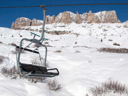 Skiing area in the Dolomites Alps. Overlooking the Sella group  in Val Gardena. Italy