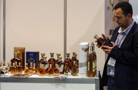 CRACOW POLAND - NOVEMBER 16 2017: International Wine Trade Fair ENOEXPO in Cracow. Producers of wine from all around the world meet the importers distributors and representatives. Cracow. Polandのeditorial素材