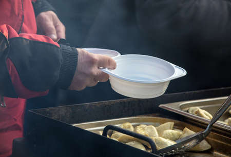 Warm food for the poor and homelessの写真素材