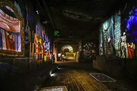 Les Baux, France - June 26, 2017: The Fantastic and Wonderful World of Bosch, Brueghel and Arcimboldo. The show lasts about thirty minutes and contains over 2,000 digital images displayed on an area of 7,000 m2 in the Carrières de Lumières with countless のeditorial素材