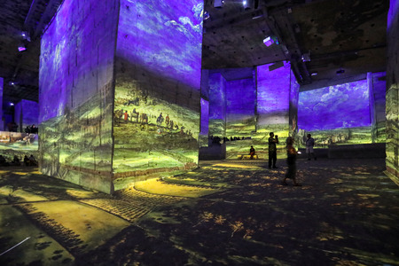 Les Baux, France - June 26, 2017: The Fantastic and Wonderful World of Bosch, Brueghel and Arcimboldo. The show lasts about thirty minutes and contains over 2,000 digital images displayed on an area of 7,000 m2 in the Carrières de Lumières with countless のeditorial素材