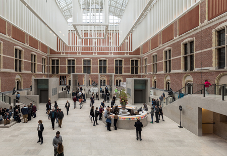 AMSTERDAM, NETHERLANDS - APRIL 22, 2017: Rijksmuseum, the original interior courtyards have been redesigned to create the imposing new entrance space of the Atrium. Amsterdam, Netherlandsのeditorial素材