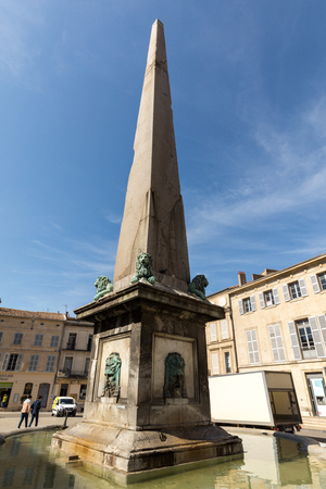 Arles, France - June 27, 2017: Fountain at Place de la Republique in Arles, Franceのeditorial素材