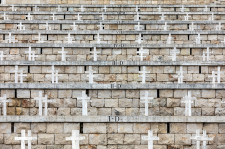 Montecassino, Italy - June 17, 2017: Polish War Cemetery at Monte Cassino - a necropolis of Polish soldiers who died in the battle of Monte Cassino from 11 to 19 May 1944. Italyのeditorial素材