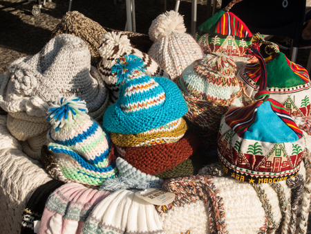 Funchal, Madeira, Portugal - September 2, 2016: Traditional hats from Madeira in a street stall in Funchal. Madeira. Portugalのeditorial素材