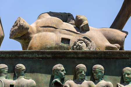 Pompeii, Italy - June 15, 2017: Sculptures of the Polish sculptor Igor Mitoraj on display at Pompeii archaeological site, the ancient Roman city, destroyed in 79 BC by the eruption of Mount Vesuvius.のeditorial素材