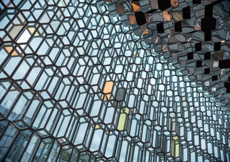 Reyklavik, Iceland - July 18, 2017:  Beautiful Icelandic Concert Hall, the Harpa Building in Reyjavik, Icelandのeditorial素材