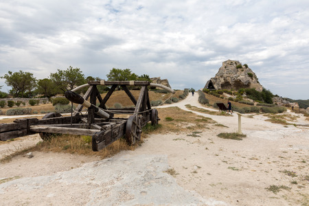  Les Baux de Provence, France - June 26, 2017: Trebuchet of the fortress Les Baux de Provence, Franceのeditorial素材