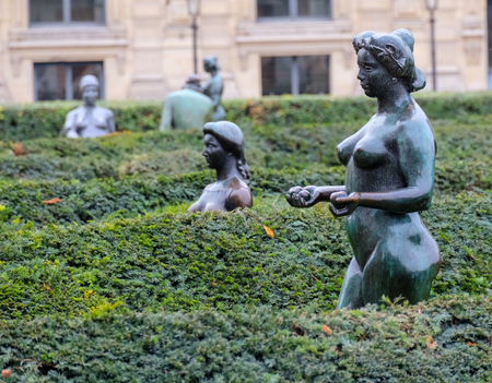 Paris, France - September 2017: Paris -  Bronze sculpture  by Aristide Maillol in Tuileries garden. Paris, Franceのeditorial素材