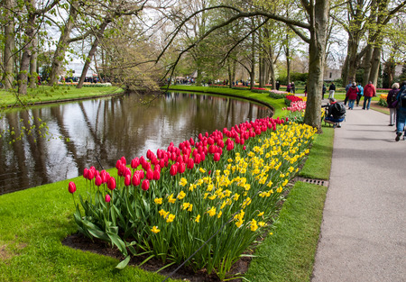 Lisse Netherlands - April 19, 2017: Visitors at the Keukenhof Garden in Lisse, Holland, Netherlands.のeditorial素材