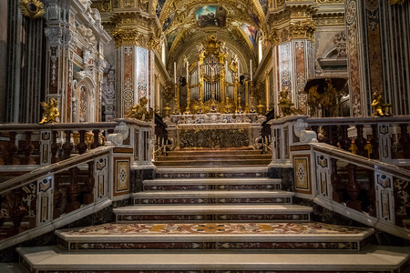 Montecassino, Italy - June 17, 2017: Altar Inside the Basilica Cathedral at Monte Cassino Abbey. Italyのeditorial素材