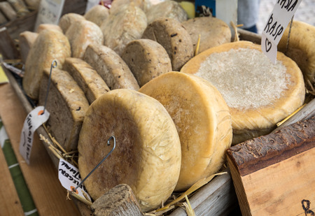 Dutch cheese on a street market in Alkmaar. Netherlands