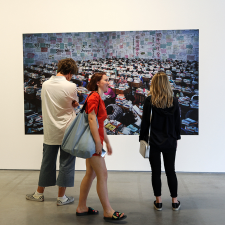 Cracow, Poland - May 8, 2018: Exibition Motherland in Art at Mocak in Krakow. Wang Quinsong - Follow meのeditorial素材