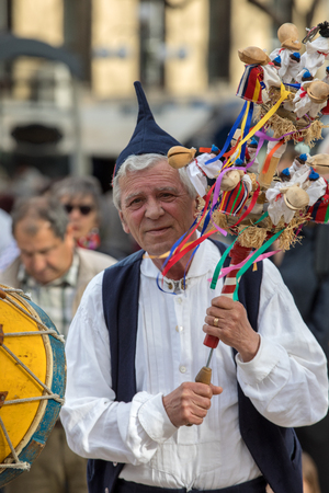 Funchal, Portugal - April 19, 2018:  Folk musicians and dancers performing on the Avenida Arriaga  in Funchal on the Madeira Island, Portugal.のeditorial素材