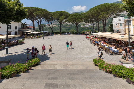 Ravello, Italy - June 16, 2017: Tourists enjoy the atmosphere of Ravello's Piazza Duomo. Amalfi Coast. Italyのeditorial素材