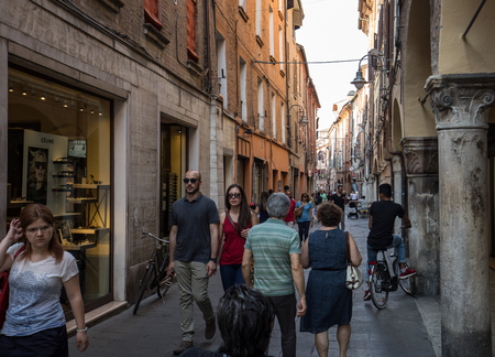 Ferrara, Italy - June 10, 2017: Via San Romano in Ferrara in the medieval quarter. Emilia-Romagna. Italy.のeditorial素材