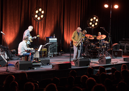 Cracow, Poland - June 28, 2018: Charles Lloyd & The Marvels and Bill Frisell live on stage of Kijow.Centre at the Summer Jazz Festival in Krakow. Polandのeditorial素材