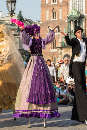 Cracow, Poland - July 5, 2018: Performance of Dance Pageant performed byThe Kiev street Theatre Highlights at 31th Street - International Festival of Street Theatres in Cracow, Poland.のeditorial素材