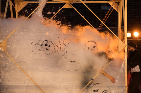 Cracow, Poland - July 7, 2018: Performance of Foam days performed by The Enigineering Theatre AKHE at 31th Street - International Festival of Street Theatres in Cracow, Poland.のeditorial素材