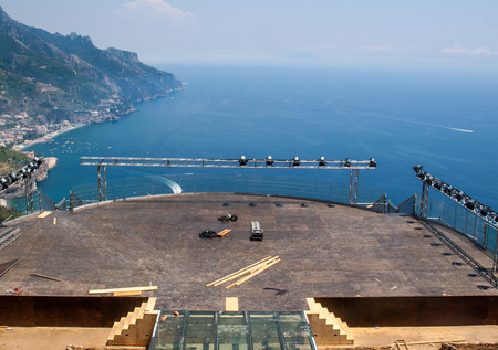 View over Gulf of Salerno from Villa Rufolo, Ravello, Campania, Italyの写真素材