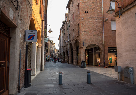 Ferrara, Italy - June 10, 2017: Street in historical center of Ferrara, Italy
