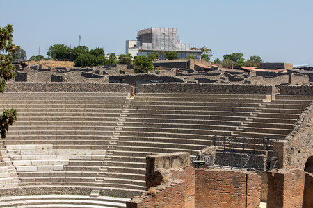 Ancient city of Pompeii, Italy.The Small Theatre in Pompeii. this theatre had a roof and was probably used for musical performances and poetry readingsの写真素材